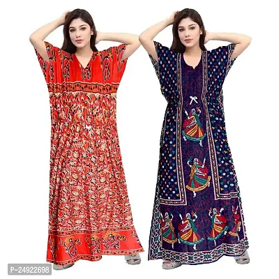 Hoorain Enterprises 100% Cotton Nighty for Women || Long Length Printed Nighty/Maxi/Night Gown/Night Dress/Nightwear Inner  Sleepwear for Women's (Combo Pack of 2)-thumb0