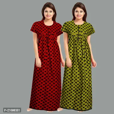 Comfortable Red Cotton Nightdress For Women-thumb0