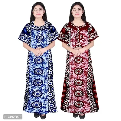 HOORANI Enterprises 100% Cotton Nighty for Women || Long Length Printed Nighty/Maxi/Night Gown/Night Dress/Nightwear Inner  Sleepwear for Women's (Combo Pack of 2)