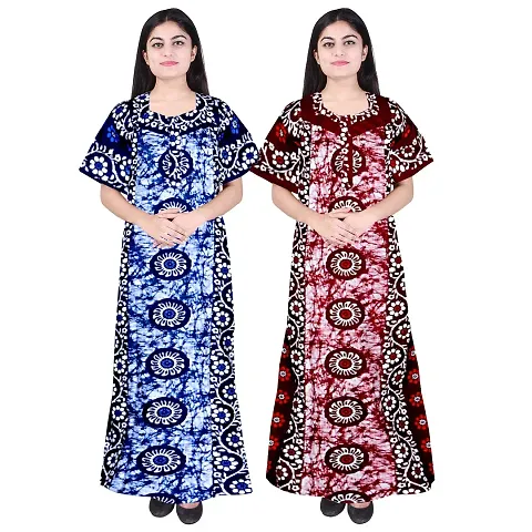 HOORANI Enterprises 100% Cotton Nighty for Women || Long Length Printed Nighty/Maxi/Night Gown/Night Dress/Nightwear Inner & Sleepwear for Women's (Combo Pack of 2)