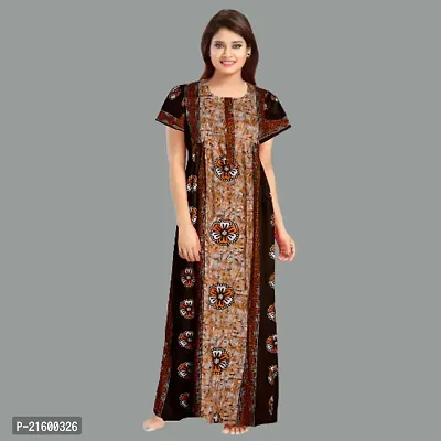 Comfortable Brown Cotton Nightdress For Women-thumb2