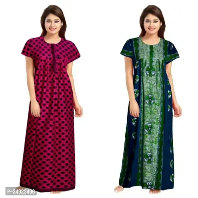 Hoorain Enterprises 100% Cotton Nighty for Women || Long Length Printed Nighty/Maxi/Night Gown/Night Dress/Nightwear Inner  Sleepwear for Women's (Combo Pack of 2)-thumb0