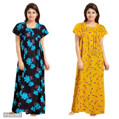 Hoorain Enterprises 100% Cotton Nighty for Women || Long Length Printed Nighty/Maxi/Night Gown/Night Dress/Nightwear Inner  Sleepwear for Women's (Combo Pack of 2)-thumb0