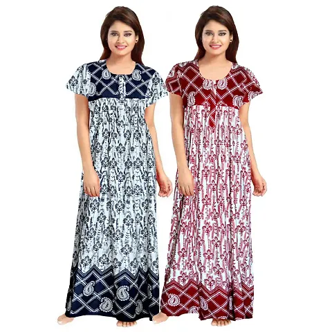 FASHION FIT Women's 100% Cotton Printed Attractive Maxi Maternity Wear Comfort Nightdresses ( Combo Pack of 2 PCs.)