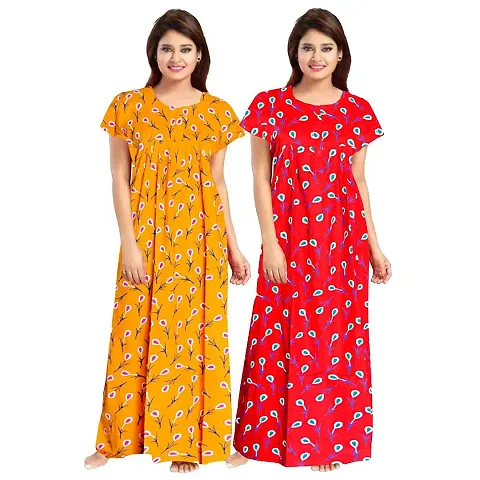 HOORANI Enterprises 100% Cotton Nighty for Women || Long Length Printed Nighty/Maxi/Night Gown/Night Dress/Nightwear Inner & Sleepwear for Women's (Combo Pack of 2)