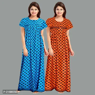 Comfortable Blue Cotton Nightdress For Women-thumb0