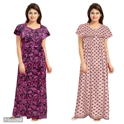 Hoorain Enterprises 100% Cotton Nighty for Women || Long Length Printed Nighty/Maxi/Night Gown/Night Dress/Nightwear Inner  Sleepwear for Women's (Combo Pack of 2)