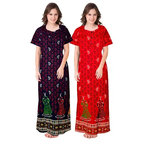 Womens Cotton Printed Nighty/Night Gown - Pack Of 2