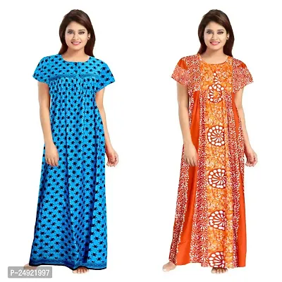 Hoorain Enterprises 100% Cotton Kaftan for Women || Long Length Printed Nighty/Kaftan/Maxi/Night Gown/Night Dress/Nightwear Inner  Sleepwear for Women's (Combo Pack of 2)