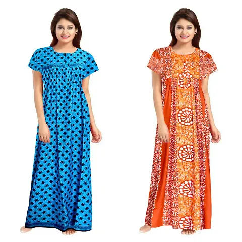 Hoorain Enterprises 100% Cotton Kaftan for Women || Long Length Printed Nighty/Kaftan/Maxi/Night Gown/Night Dress/Nightwear Inner & Sleepwear for Women's (Combo Pack of 2)