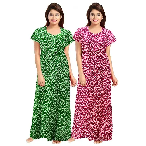 HOORANI Enterprises 100% Cotton Nighty for Women || Long Length Printed Nighty/Maxi/Night Gown/Night Dress/Nightwear Inner & Sleepwear for Women's (Combo Pack of 2)