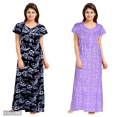 Hoorain Enterprises 100% Cotton Nighty for Women || Long Length Printed Nighty/Maxi/Night Gown/Night Dress/Nightwear Inner  Sleepwear for Women's (Combo Pack of 2)-thumb0