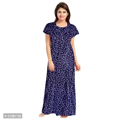 Comfortable Blue Cotton Nightdress For Women-thumb2