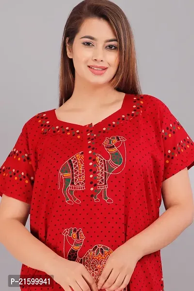 Comfortable Red Cotton Nightdress For Women-thumb2