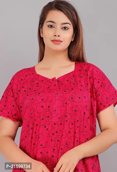 Comfortable Red Cotton Nightdress For Women-thumb2