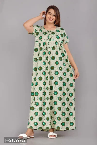 Comfortable Green Cotton Nightdress For Women