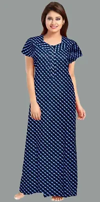 Comfortable Blue Cotton Nightdress For Women-thumb1