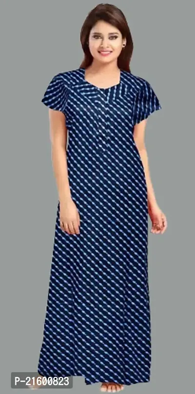 Comfortable Blue Cotton Nightdress For Women-thumb2