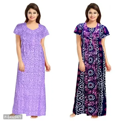 Hoorain Enterprises 100% Cotton Nighty for Women || Long Length Printed Nighty/Maxi/Night Gown/Night Dress/Nightwear Inner  Sleepwear for Women's (Combo Pack of 2)