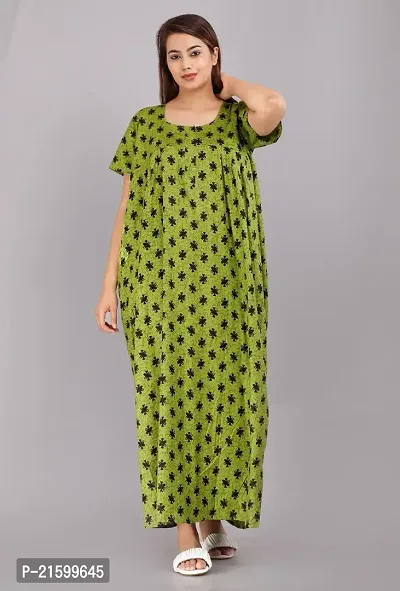 Comfortable Green Cotton Nightdress For Women-thumb3