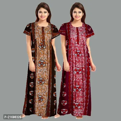 Comfortable Brown Cotton Nightdress For Women-thumb0