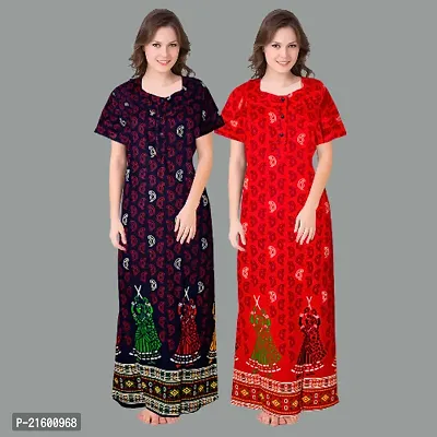 Comfortable Red Cotton Nightdress For Women