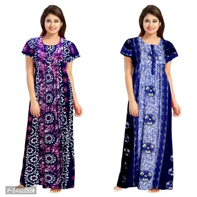 Hoorain Enterprises 100% Cotton Nighty for Women || Long Length Printed Nighty/Maxi/Night Gown/Night Dress/Nightwear Inner  Sleepwear for Women's (Combo Pack of 2)-thumb0