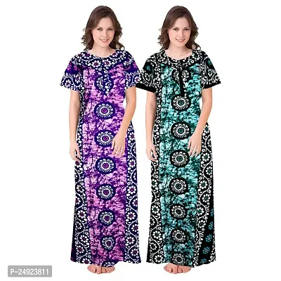 HOORANI Enterprises 100% Cotton Nighty for Women || Long Length Printed Nighty/Maxi/Night Gown/Night Dress/Nightwear Inner  Sleepwear for Women's (Combo Pack of 2)