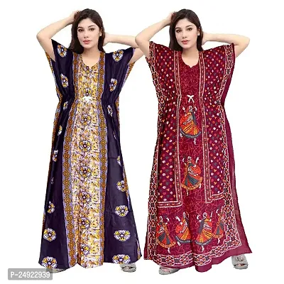 Hoorain Enterprises 100% Cotton Nighty for Women || Long Length Printed Nighty/Maxi/Night Gown/Night Dress/Nightwear Inner  Sleepwear for Women's (Combo Pack of 2)