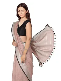 Naz Boutique Handloom Women's Bhagalpuri Linen Slub Saree With Blouse Color Paipin And Blouse Black Simple  Sober Free Size 5.5 Meter 80 Cm Blouse (Rosy Brown)-thumb4