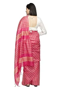 Naz Boutique Bhagalpuri Handloom Women's Cotton Art Silk Striped Saree Simple And Sober Saree With Running Blouse Light Weight Free Size 6.5 Meters Including Blouse (Rani Pink)-thumb2