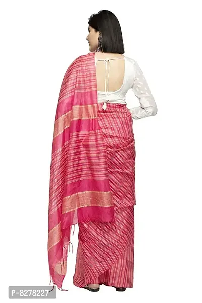 Naz Boutique Bhagalpuri Handloom Women's Cotton Art Silk Striped Saree Simple And Sober Saree With Running Blouse Light Weight Free Size 6.5 Meters Including Blouse (Rani Pink)-thumb3