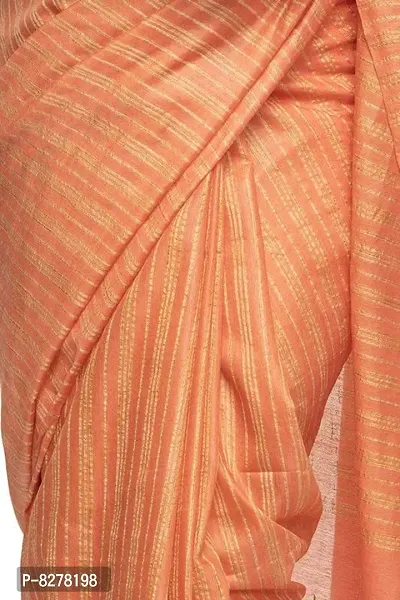 Naz Boutique_Bhagalpuri Handloom Women's Cotton Art Silk Striped Saree Simple And Sober Saree With Running Blouse Light Weight Free Size 6.5 Meters Including Blouse (Peach Orange)-thumb4