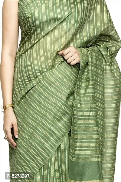 Naz Boutique Bhagalpuri Handloom Women's Cotton Art Silk Striped Saree Simple And Sober Saree With Running Blouse Light Weight Free Size 6.5 Meters Including Blouse (Green)-thumb5