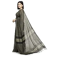 Naz Boutique Bhagalpuri Handloom Women's Cotton Art Silk Striped Saree Simple And Sober Saree With Running Blouse Light Weight Free Size 6.5 Meters Including Blouse (Black)-thumb1