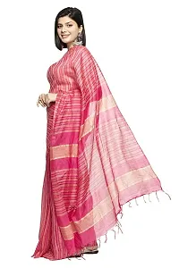 Naz Boutique Bhagalpuri Handloom Women's Cotton Art Silk Striped Saree Simple And Sober Saree With Running Blouse Light Weight Free Size 6.5 Meters Including Blouse (Rani Pink)-thumb1