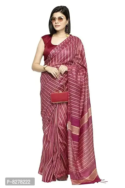 Naz Boutique Bhagalpuri Handloom Women's Cotton Art Silk Striped Saree Simple And Sober Saree With Running Blouse Light Weight Free Size 6.5 Meters Including Blouse (Jamuni Baigni)