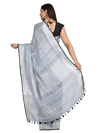 Naz Boutique Handloom Women's Bhagalpuri Linen Slub Saree With Blouse Color Paipin And Blouse Black Simple  Sober Free Size 5.5 Meter 80 Cm Blouse (Grey)-thumb2