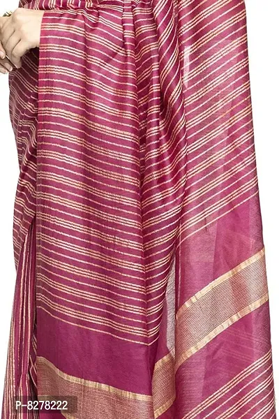 Naz Boutique Bhagalpuri Handloom Women's Cotton Art Silk Striped Saree Simple And Sober Saree With Running Blouse Light Weight Free Size 6.5 Meters Including Blouse (Jamuni Baigni)-thumb4