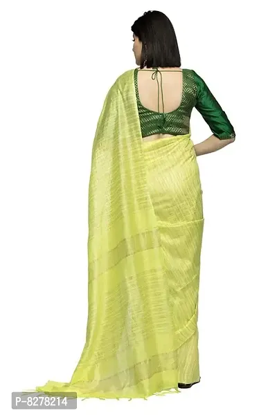 Naz Boutique Bhagalpuri Handloom Women's Cotton Art Silk Striped Saree Simple And Sober Saree With Running Blouse Light Weight Free Size 6.5 Meters Including Blouse Light Green)-thumb3