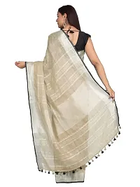 Naz Boutique Handloom Women's Bhagalpuri Linen Slub Saree With Blouse Color Paipin And Blouse Black Simple  Sober Free Size 5.5 Meter 80 Cm Blouse (Brown)-thumb2