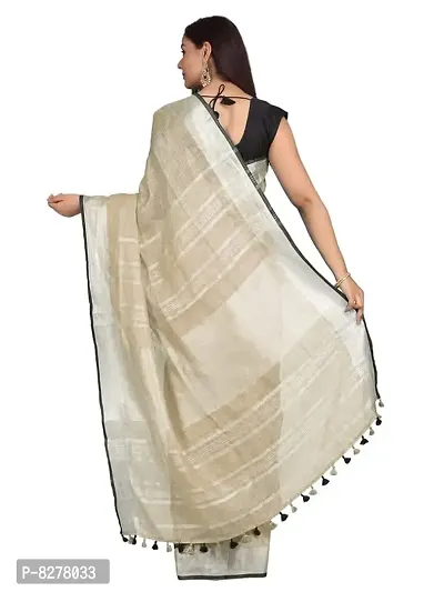 Naz Boutique Handloom Women's Bhagalpuri Linen Slub Saree With Blouse Color Paipin And Blouse Black Simple  Sober Free Size 5.5 Meter 80 Cm Blouse (Brown)-thumb3