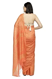 Naz Boutique_Bhagalpuri Handloom Women's Cotton Art Silk Striped Saree Simple And Sober Saree With Running Blouse Light Weight Free Size 6.5 Meters Including Blouse (Peach Orange)-thumb2