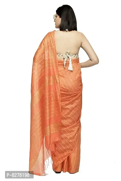 Naz Boutique_Bhagalpuri Handloom Women's Cotton Art Silk Striped Saree Simple And Sober Saree With Running Blouse Light Weight Free Size 6.5 Meters Including Blouse (Peach Orange)-thumb3