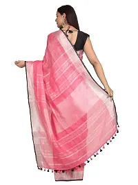 Naz Boutique_ Handloom Women's Bhagalpuri Linen Slub Saree With Blouse Color Paipin And Blouse Black Simple  Sober Free Size 5.5 Meter 80 Cm Blouse (Cerise Red)-thumb3