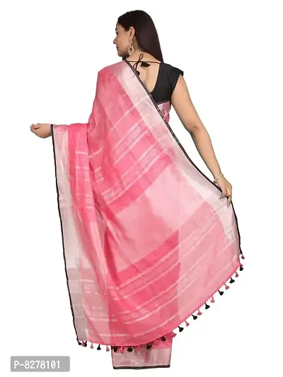 Naz Boutique_ Handloom Women's Bhagalpuri Linen Slub Saree With Blouse Color Paipin And Blouse Black Simple  Sober Free Size 5.5 Meter 80 Cm Blouse (Cerise Red)-thumb4