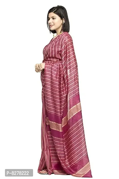 Naz Boutique Bhagalpuri Handloom Women's Cotton Art Silk Striped Saree Simple And Sober Saree With Running Blouse Light Weight Free Size 6.5 Meters Including Blouse (Jamuni Baigni)-thumb2