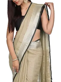 Naz Boutique Handloom Women's Bhagalpuri Linen Slub Saree With Blouse Color Paipin And Blouse Black Simple  Sober Free Size 5.5 Meter 80 Cm Blouse (Brown)-thumb3