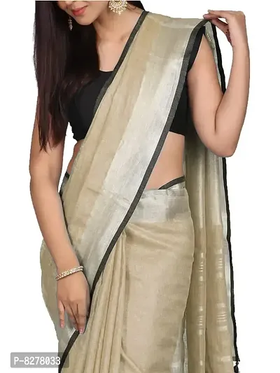 Naz Boutique Handloom Women's Bhagalpuri Linen Slub Saree With Blouse Color Paipin And Blouse Black Simple  Sober Free Size 5.5 Meter 80 Cm Blouse (Brown)-thumb4