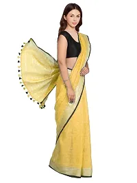 Naz Boutique Handloom Women's Bhagalpuri Linen Slub Saree With Blouse Color Paipin And Blouse Black Simple  Sober Free Size 5.5 Meter 80 Cm Blouse (Jasmine Yellow)-thumb1